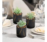 3 pezzi Piante succulente artificiali mini, forma di aloe vera succulenta verde, vasi in ceramica a marmo nero, materiale PE, succulente finte, decorazione da scrivania, decorazione per la casa, regal