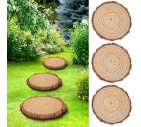 3 Pezzi Pietre da Giardino in Legno Rotonde, Design Rustico per Vialetti | Finitura Effetto Ceppo, Colore Kaki, per Bordi e Superfici in Cemento, Decorazione Esterna Elegante