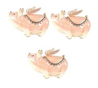 3 pezzi Piggy Jewelry Box Diamanti intarsiati Porta gingilli Topper da scrivania Figurine di maiale Ornamento Collana Rosa Porta anelli in metallo rosso Porta anelli con strass Bigiotteria Artigianato
