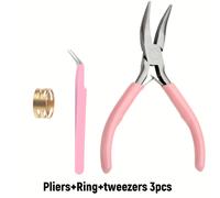 3 pezzi Pinze fanno a con bocca curva da 12mm, 1 anello d'oro e 1 pinza rosa per creare accessori di gioielleria