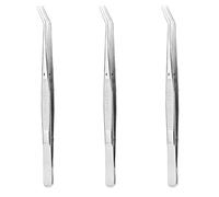 3 Pezzi Pinzette in Acciaio Inox Multiuso, Pinze Curve Lunghe, con Curvo Seghettato Punta, per Modellismo, Quotidiano, Lavorazioni Industriali, Uso in Laboratorio, Giardinaggio, Cucina