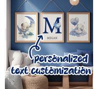 3 pezzi pittura su tela con elementi grafici personalizzati: elefante, luna, cuore, nome, immagini ed elementi animali, cartellone minimalista per decorazione stanza bambina, camera da letto, foto per