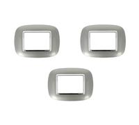 3 Pezzi Placca OVAL ORBIS compatibile con BTicino Axolute, 3 Moduli, Silver effetto lucido, per frutti/tasti bianchi - Cornici copri supporto