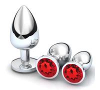 3 Pezzi Plug Anale Metallo,Giocattoli Anali Argento,Anal Butt Plug con diamante di cristallo, Anal Sesso Giocattoli,Per Uomo, Donna,Principiante (Grande rosso)