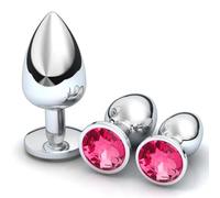 3 Pezzi Plug Anale Metallo,Giocattoli Anali Argento,Anal Butt Plug con diamante di cristallo, Anal Sesso Giocattoli,Per Uomo, Donna,Principiante (Rosa rossa)