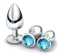 3 Pezzi Plug Anale Metallo,Giocattoli Anali Argento,Anal Butt Plug con diamante di cristallo, Anal Sesso Giocattoli,Per Uomo, Donna,Principiante (Blu acqua)