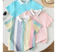 3 pezzi Polo shirt casual sportiva per ragazzi, a righe colorate, adatta per bambini, per il ritorno a scuola, per uso quotidiano, per la scuola, per attività all'aperto, per la primavera/estate, adat