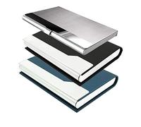 3 pezzi Porta Biglietti da Visita,CKANDAY 1 in Acciaio INOX e 2 Silking in Pelle PU Tasca Custodia per Carta con Chiusura Magnetica e Metallo per Carta d'identità Bancaria Nome-nero blu argento