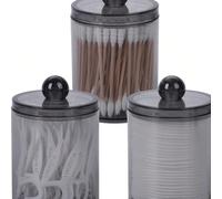 3 pezzi Porta Cotton Fioc Dispenser per Cotton Fioc e Stuzzicadenti - Barattolo in Plastica Nera da 10 once Set per Organizzare Prodotti per il Bagno o il Trucco Vanità, Decorazione per la Casa e il B