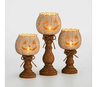 3 Pezzi Portacandele a Forma di Zucca Shabby Chic Portalumini con Intagli