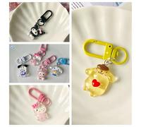 3 pezzi Portachiavi pendente trasparente a forma di cuore con pompon Pom Pom Purin di Sanrio carino, ciondoli per borse di studentesse con Hello Kitty e Cinnamoroll, accessori fai-da-te e regali Cinna