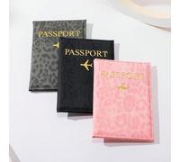 3 pezzi Portapassaporto da viaggio multifunzione con stampa leopardata, copertina passaporto, portafoglio per carte di credito, organizer per documenti Set da 3 pezzi grigio + nero + rosaLettere,Motiv