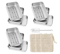 3 Pezzi Portasapone in Alluminio, Portasapone da Viaggio con Scolapiatti, Porta Saponetta con Griglia Sgocciolatoio, Contenitore Portasapone con Sacchetto del Sapone per Casa, Viaggi, Campeggio