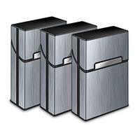 3 Pezzi Portasigarette Viaggi Alluminio Coperchio Magnetico Plastica Pacchetto Sigarette Pocket Scatola Portasigarette (Grigio)