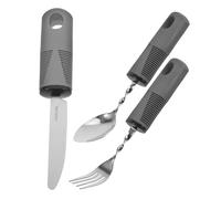 3 Pezzi Posate Adattive per Set Forchetta Coltello Cucchiaio | Impugnatura in Gomma, Design Anti Tremore, Pieghevoli e Portatili