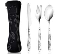 3 Pezzi Posate con Custodia Portatile, Set di Posate Acciaio Inox con Coltello F