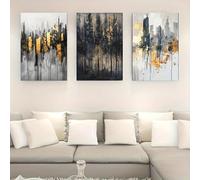 3 pezzi,poster creativo su tela,arte murale su tela,dipinto di città della foresta dorata in bianco e nero,opera d'arte da parete per camera da letto 60x80cmx3 Senza Cornice