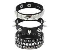3 pezzi punk rock borchiati braccialetti neri in pelle a spillo braccialetto per uomo donna regolabile gotico braccialetti anni '80 stile retrò braccialetto accessori per feste di Halloween