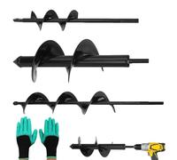 3 pezzi punte a spirale da giardino, trivella da giardino, trapano per terra, per avvitatore a batteria, con guanti, strumento di scavo per trapano per piantare, 8x30 + 4x22 + 4x42 cm