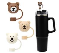 3 Pezzi Punte Silicone Cannucce, Punte in Silicone per Cannucce Cartone Animato, Silicone Morbido Toppers in Paglia per Orsi Senza BPA Compatibile con Stanley 887 1183ml Tazza per Bicchiere