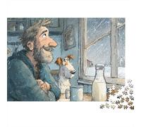 3 Pezzi Puppy Set Di Biancheria Da Letto Stampa 3d in Microfibra Copripiumino Con Cerniera Old Man & Dog at Table Per Tutte Le Stagioni Per Ragazzi E Ragazze 38x26cm/1000pcs