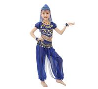 3 pezzi ragazze bambino carino abiti set di abbigliamento ragazza indiano carino costume ragazze pantaloni top catena vita per bambini danza spettacolo danza del ventre paillettes maglia set blu