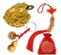 3 Pezzi Rana per Soldi Feng Shui Nodo Cinese Monete Fortunate Wu Lou in Ottone con Portachiavi di Monete per Longevità Ricchezza Successo e Buona Fortuna con 1 Carta e 1 Borsa di Benedizione