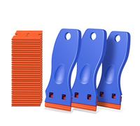3 Pezzi Raschietto di Plastica, Multiuso Raschietto, Raschietto di Rimozione per Adesivo e 30 Lame in Plastica, Raschietto per Vetro, Raschietto in Decalcomanie, per Pulizia Etichette (Blu)