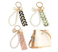3 Pezzi Realizzati Con Portachiavi Stampati A Pressione Fogliare, Ciondolo A Borsa Semplice, Catena Radio Mobile Fai -Da -Te, Catena Chiave Perle, Accessori Per L'Imballaggio Di Sacchetti.