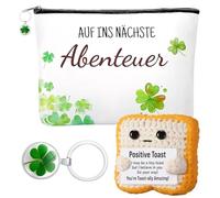 3 Pezzi Regali per Amiche Pensierini per Colleghe Con Trousse Da Viaggio Portachiavi a Forma Di Trifoglio Bambola per Toast Lavorata a Maglia E Fatta a Mano Grazie Arrivederci Amico