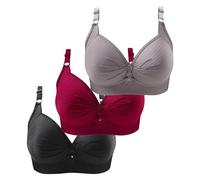 3 Pezzi Reggiseno Cotone Donna Comodo Imbottito Push Up Reggiseni Senza Ferretto Senza Cuciture Curvy Bra Riduttore Seno Sportivo Traspirante Brassiere Elastico Sostegno Forte Per Seno Grande