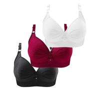 3 Pezzi Reggiseno Cotone Donna Comodo Imbottito Push Up Reggiseni Senza Ferretto Senza Cuciture Curvy Bra Riduttore Seno Sportivo Traspirante Brassiere Elastico Sostegno Forte Per Seno Grande