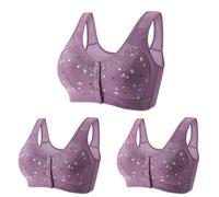 3 Pezzi Reggiseno Senza Ferretto Donna Aperto Davanti Taglie Forti Reggiseni Senza Cuciture con Bottoni Cotone Bralette Sportivi Leggero e Traspirante Top Abbigliamento per Palestra Corsa Yoga