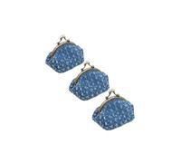 3 pezzi retrò paillettes denim Portafoglio da donna, moda mini portamonete, con Bacio Chiusura Blocco, portatile borsellini per Moneta ID chiave(Blue-3Pack)