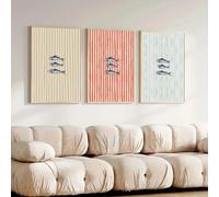 3 pezzi Retro Whimsical Sardine Sage Green Stripe Prints Poster Modern Minimalist Art Prints Kitchen Decor Wall Art Home Decor (70x90cmx3/Tela)