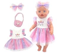 3 pezzi rosa vestiti per bambole da 30 a 45 cm, graziosi vestiti per bambole, inclusi gonna tutù per gatti, fascia per capelli da 14 a 18 pollici, regalo per bambini, amici, ragazze, compleanno