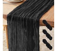 3 Pezzi Runner da Tavola Nero, 300 x 90 cm Runner da Tavola in Garza Bohémien Runner Rustici per Matrimoni, Feste, Baby Shower, addii al Nubilato e Decorazioni per Banchetti