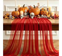 3 Pezzi Runner da tavolo in chiffon rosso, 300 x 30 cm boho | Runner da tavolo morbido e fluido per Natale, Halloween, Matrimonio, decorazione battesimo & decorazione tavolo cucina