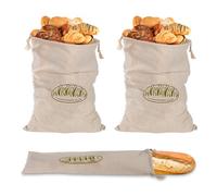 3 Pezzi Sacchetto Pane in Lino con Interno TPU, 40x30 cm Sacchetti Riutilizzabili per Conservazione Freschezza con Coulisse, Borsa a Baguette Naturale per Prodotti da Forno Frutta e Verdura