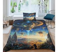 3 Pezzi Sci-FiCopripiumino Stampa 3DAlien Creature Art Set Di Biancheria Cerniera Nascosta Ultra Morbida 2 Federe RagazzeSingle（135x200cm）