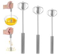 3 Pezzi Semiautomatica in Acciaio Inox, Frusta A Mano, Hand Push Easy Whisk Frusta Da Cucina Versatile Frustino Cucina, Sbattitore Manuale per Mescolare, Montare, Schiumare e Mescolare