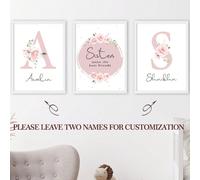 3 pezzi Senza cornice/Cornice in legno Stampa cartellone personalizzata con nome rosa Le sorelle sono le migliori amiche Fiori Tela Quadri da appendere Sorella maggiore Sorella minore cartellone con n