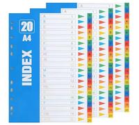 3 Pezzi Separatori Raccolgitore ad Anelli A4, Colorati Divisori per Quaderni ad Anelli in Plastica con Schede 1-20, per L'home Office Ufficio Scuola, 225x297mm