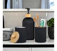 3 pezzi Set accessori da bagno, include dispenser ricaricabile nero opaco, dispenser manuale per lozione/sapone, portaspazzolino e contenitore per spazzolino e dentifricio, accessori da bagno per il r