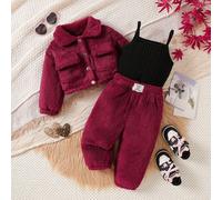 3 pezzi Set autunno/inverno per bambine: giacca utility con colletto alla coreana, top canotta tinta unita e pantaloni lunghi, adatto per l'uso quotidiano all'aperto per bambine d'inverno 6-9M,9-12M,1