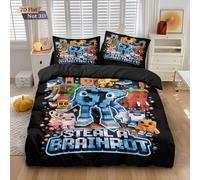 3 pezzi Set biancheria da letto a tema "Sei Sette" con motivi colorati e cartoni animati, grafica da gioco e meme con numeri 6 e 7, 1 copripiumino e 2 federe (senza imbottitura), tintura ad alta defin