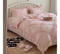 3 pezzi Set biancheria da letto stile coreano con volant, Copripiumino bianco e rosa taglia matrimoniale - Serie copripiumino super morbida - Leggera e traspirante (Matrimoniale, Bianco) 135*200,180*2