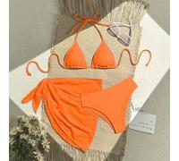 3 pezzi Set bikini da donna in colore unito con stampa casuale sul costume da bagno L,M,S,XL,XSColore unicoTessuto