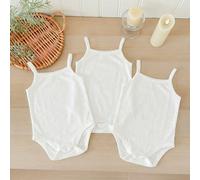 3 pezzi/Set Body casual da tutti i giorni per bambina in colore unito, top bianco per bambina piccola da indossare sotto la salopette, canotta senza maniche, body per bambina 6-9M,9-12M,12-18M,18-24M,