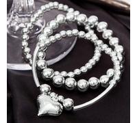 3 pezzi Set bracciale donna in lega d alluminio con perline in CCB e pendente d amore personalizzato semplice in argento, adatto come regalo di San Valentino o Festa della Mamma SHEIN X Y2Kool SHEIN X